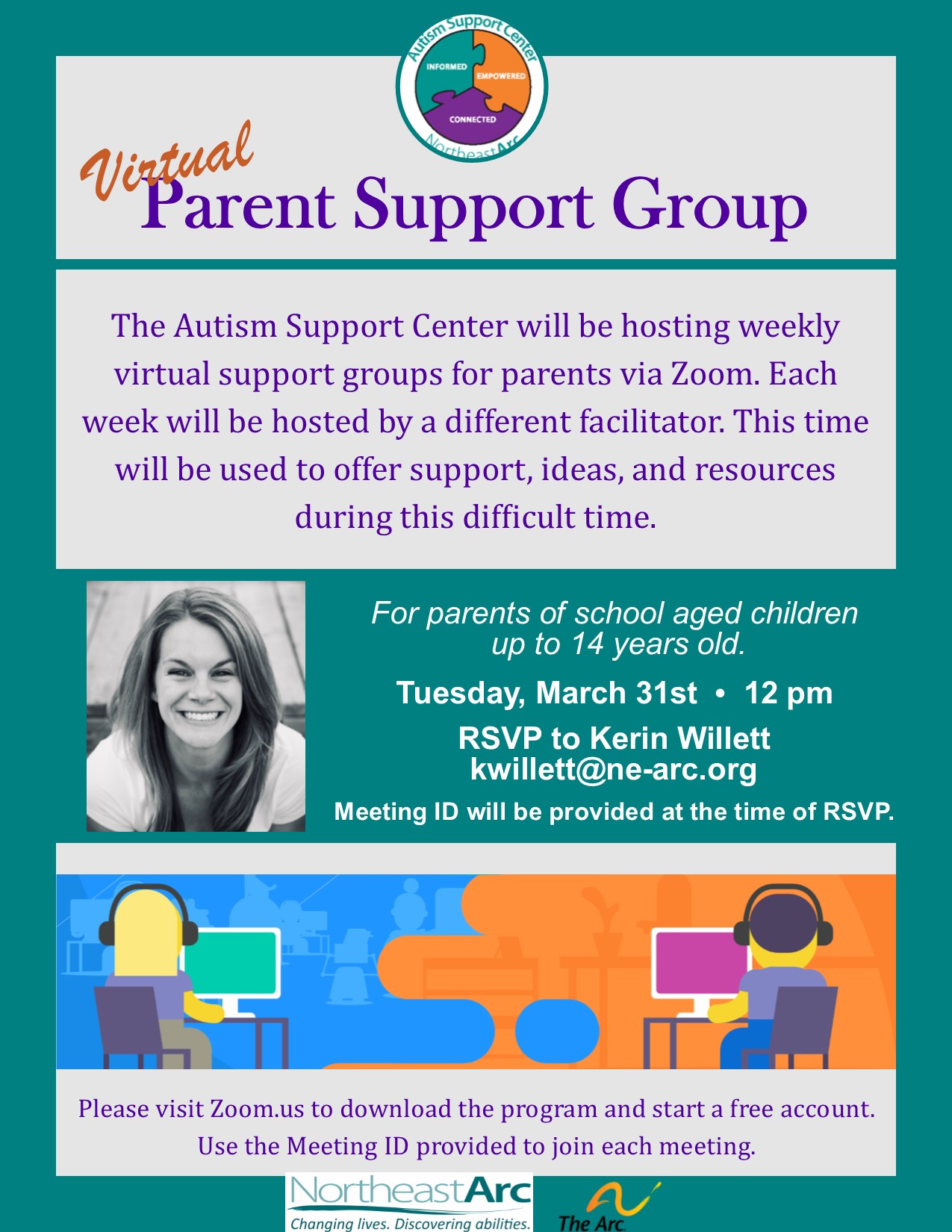 Flyer for Virtual Autism Support Center Parent Support Group