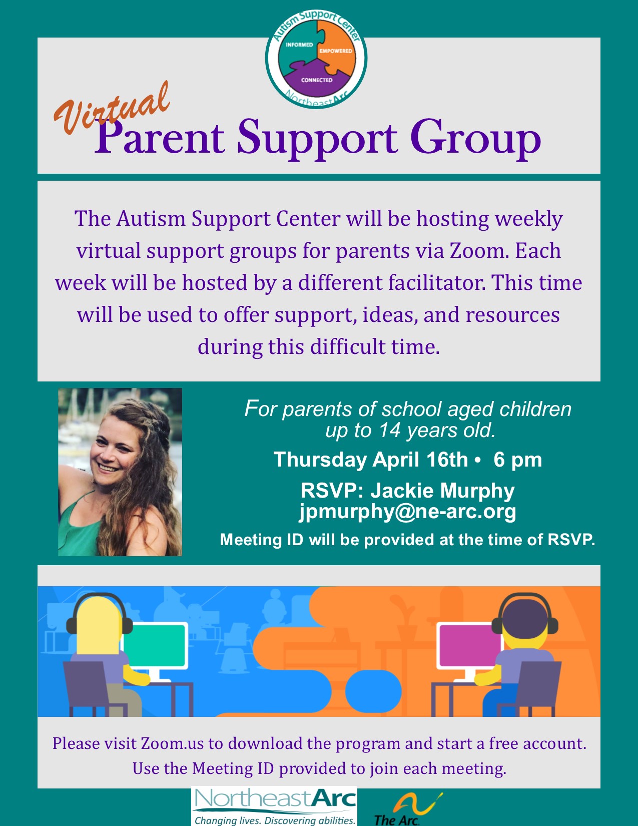 Virtual Autism Support Center Parent Support Group Flyer