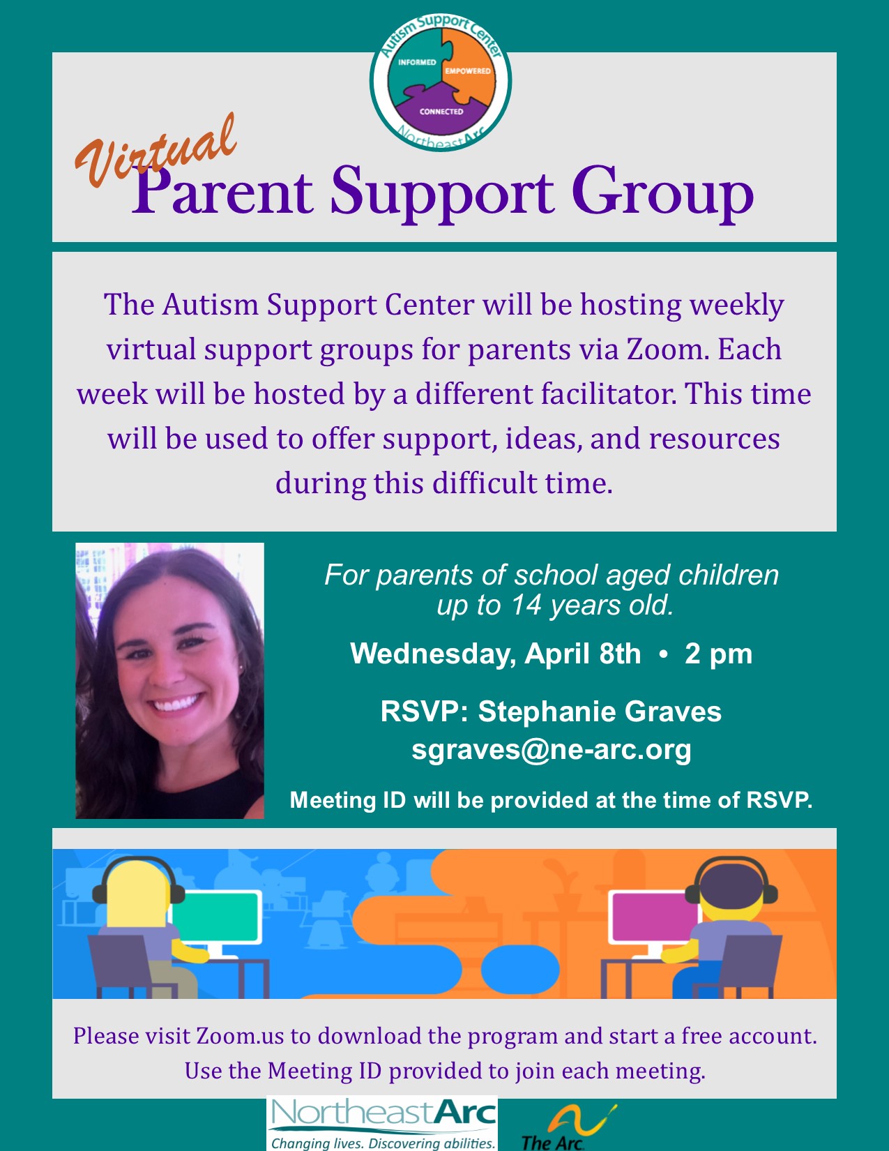 Flyer for Virtual Autism Support Center Parent Support Group