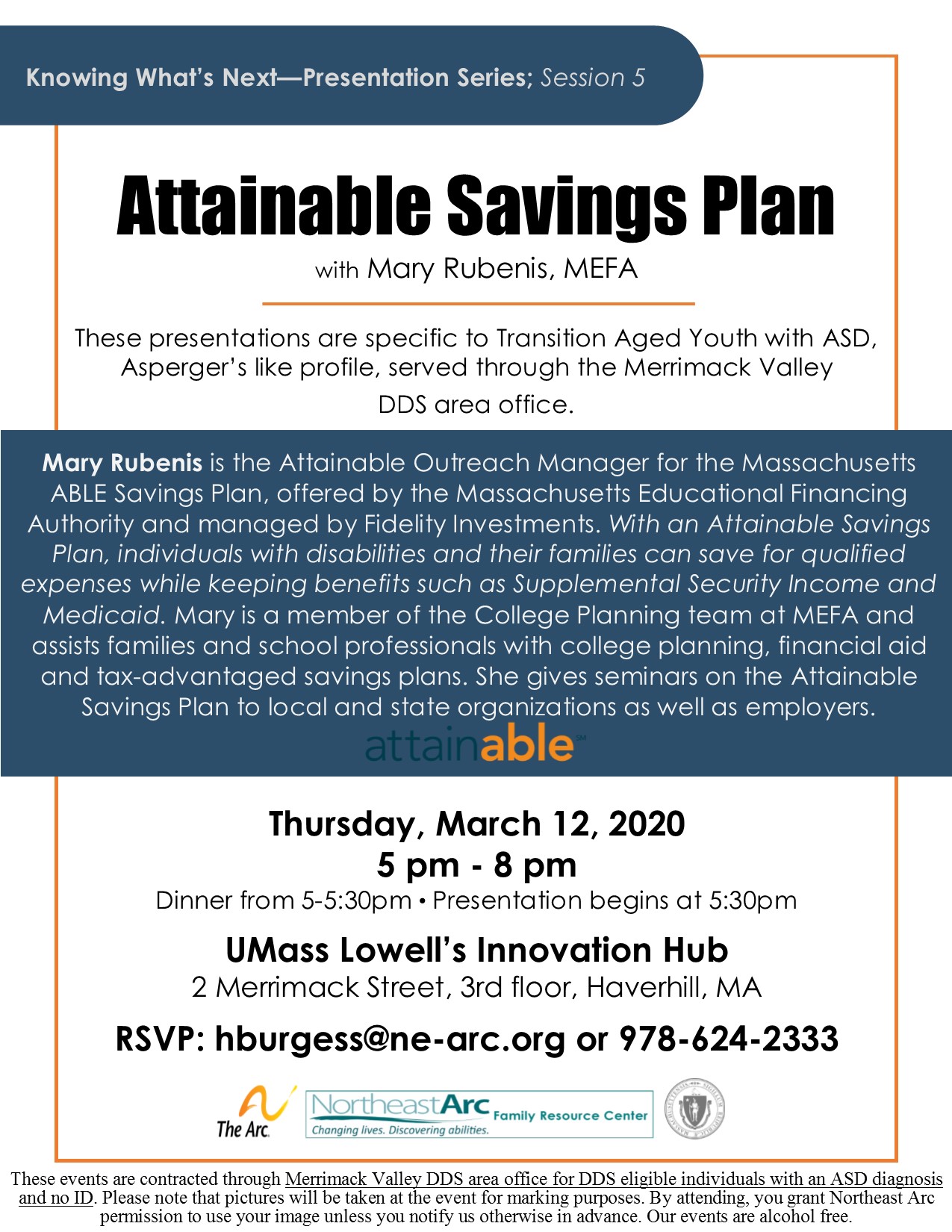 Attainable Savings Plan Presentation for Merrimack Valley Families; March 12th at 5 pm, 2 Merrimack Street Haverhill MA