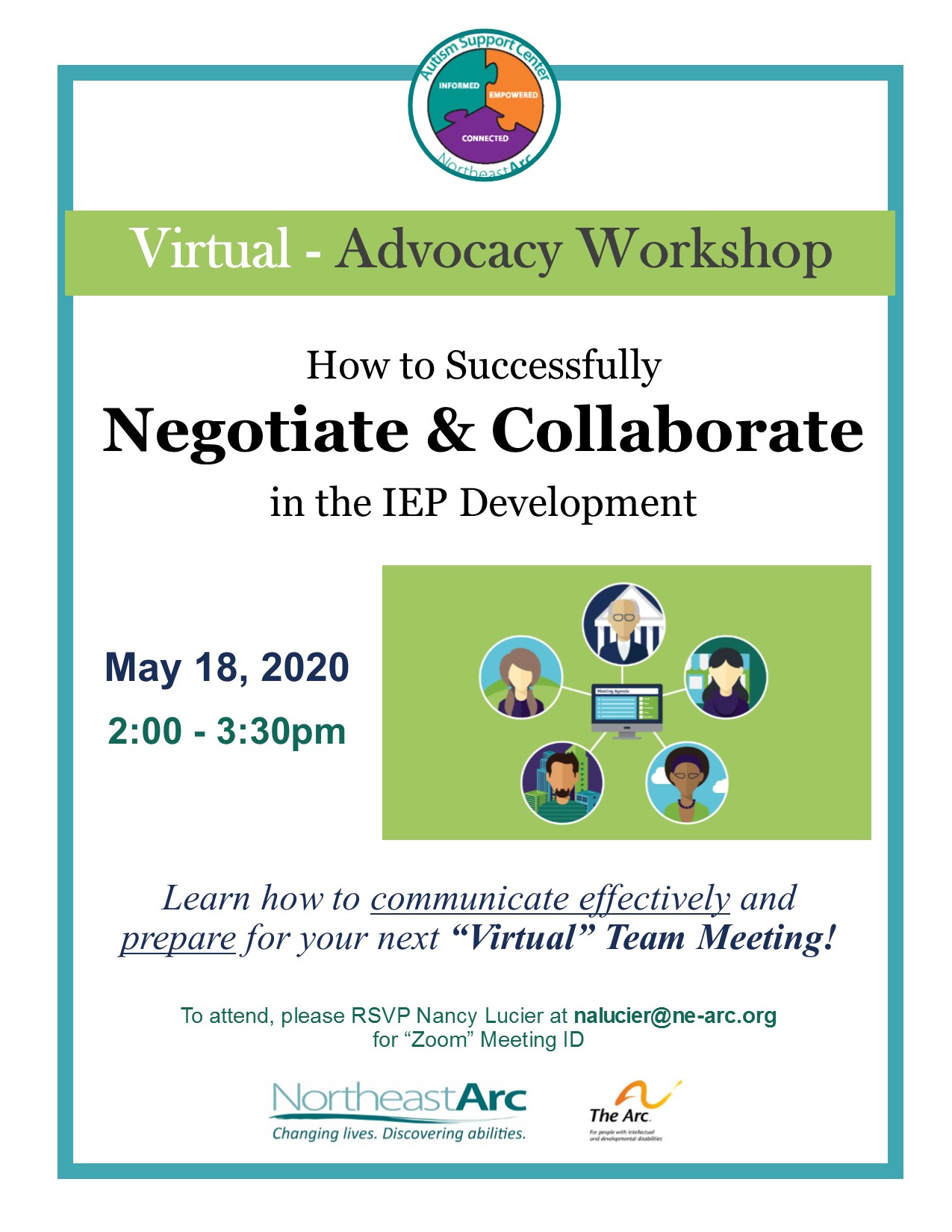 Flyer for Virtual Advocacy Workshop on how to successfully Negotiate and Collaborate