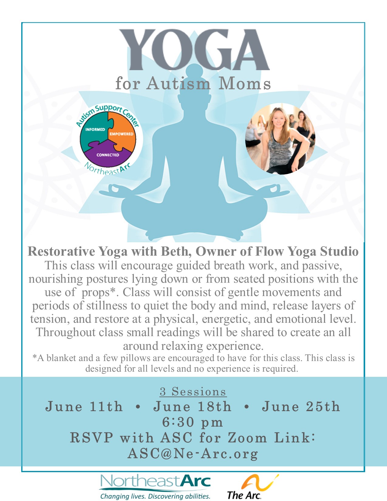 Flyer for Virtual Yoga for Autism Moms