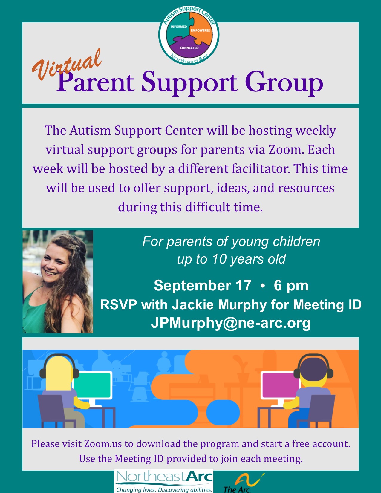 Flyer for Autism Support Center Parent Support Group Meeting