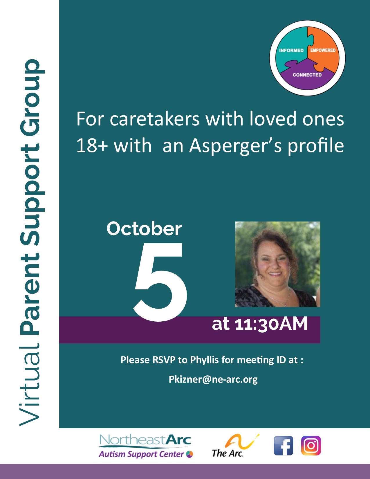 Flyer for Parent Support Group - Caretakers with loved ones 18+ Asperger's Profile