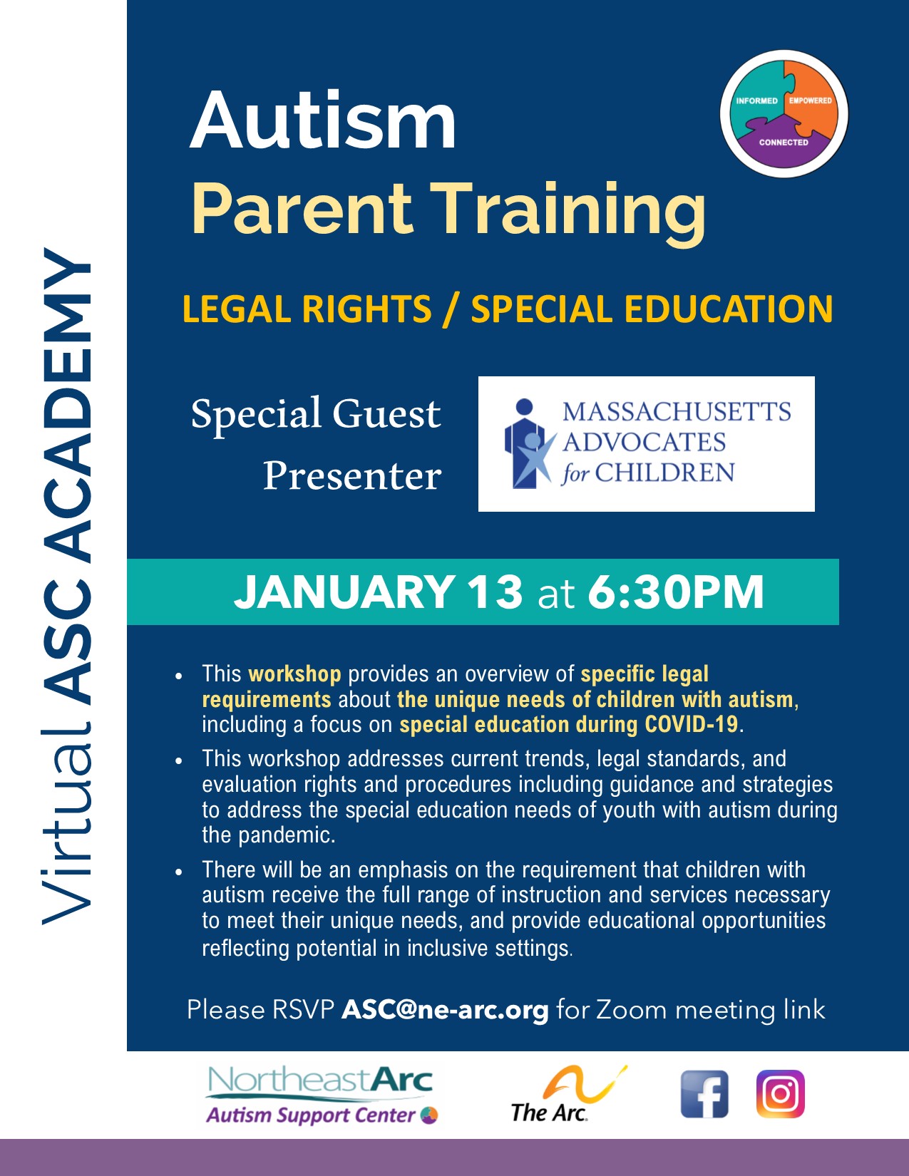 Flyer for Autism Parent Training - Legal Rights / Special Education