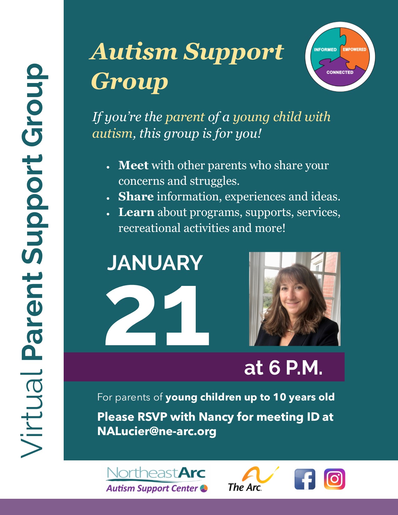 Flyer for Autism Support Center Parent Support Group