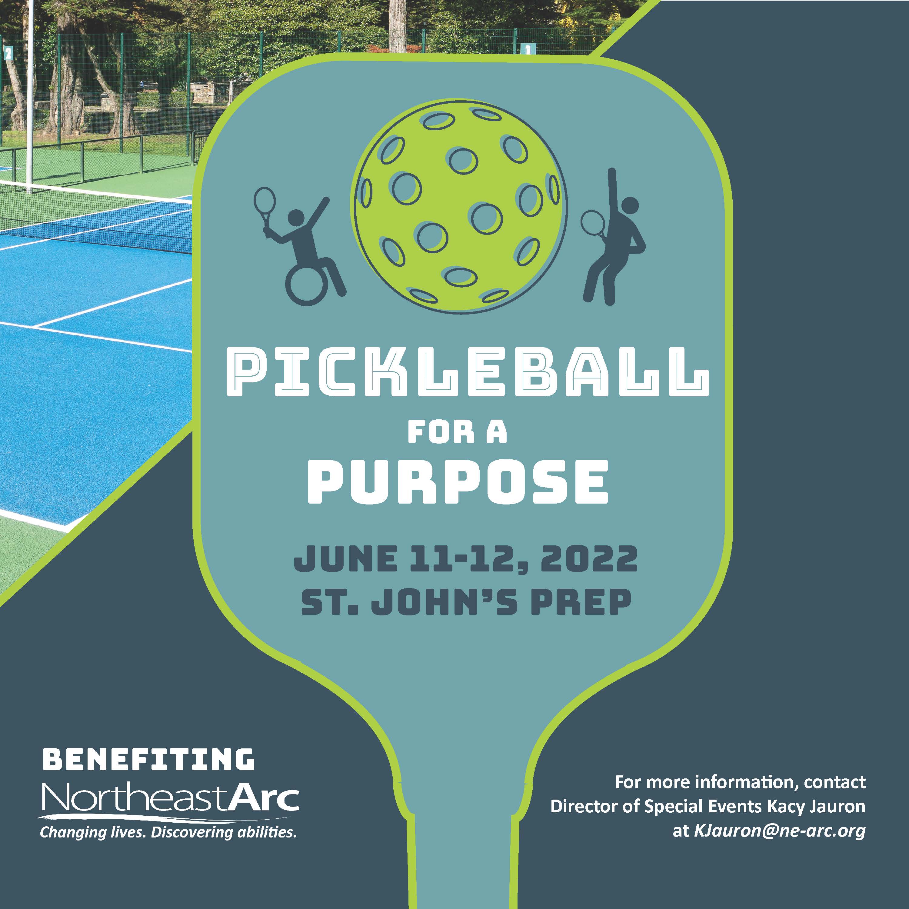 Join Northeast Arc for Pickleball For A Purpose on June 11-12, 2022 at St. John's Prep in Danvers, Massachusetts.